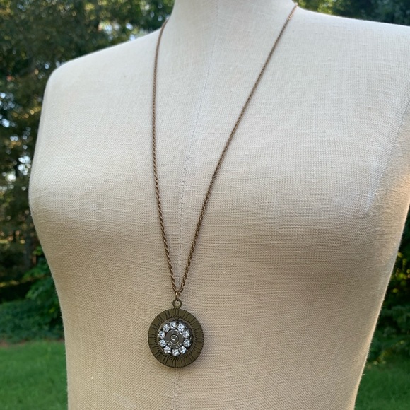 Reversible Spinner Rhinestone Bullet Pendant Necklace - Picture 5 of 16
